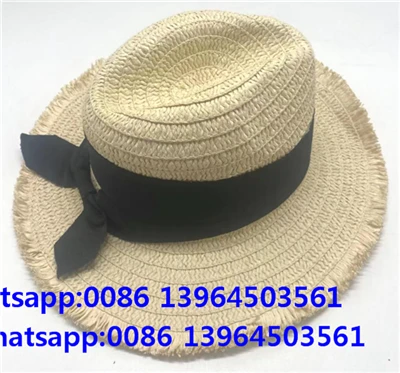 Musta Bowknot Tupsu Fedora Sun Straw Hat