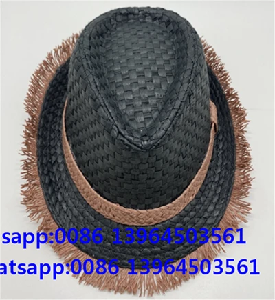 Käsin kudottu musta Fedora Tassel Hat