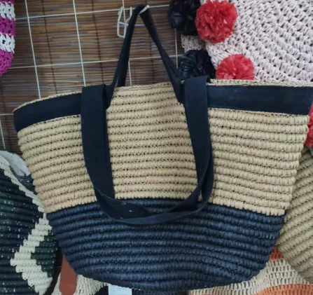 Musta puuvillateippi Big Women Beach Bag
