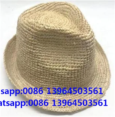 Käsinkudottu virkattu Fedora pehmeä olkihattu